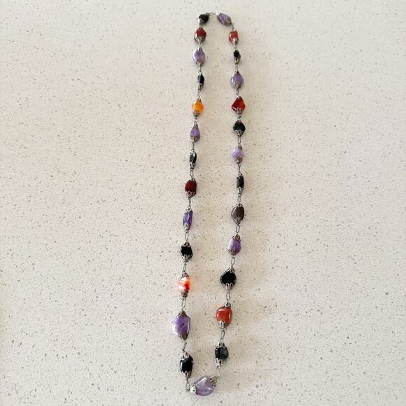 Caged Semi-Precious Gem Nugget Necklace 17” Drop Bohemian Witch - Picture 3 of 4